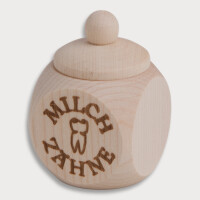 Holzdose, mit Schraubverschluss, Aufdruck Milchzähne, brauner Tampondruck aus Holz 4 cm