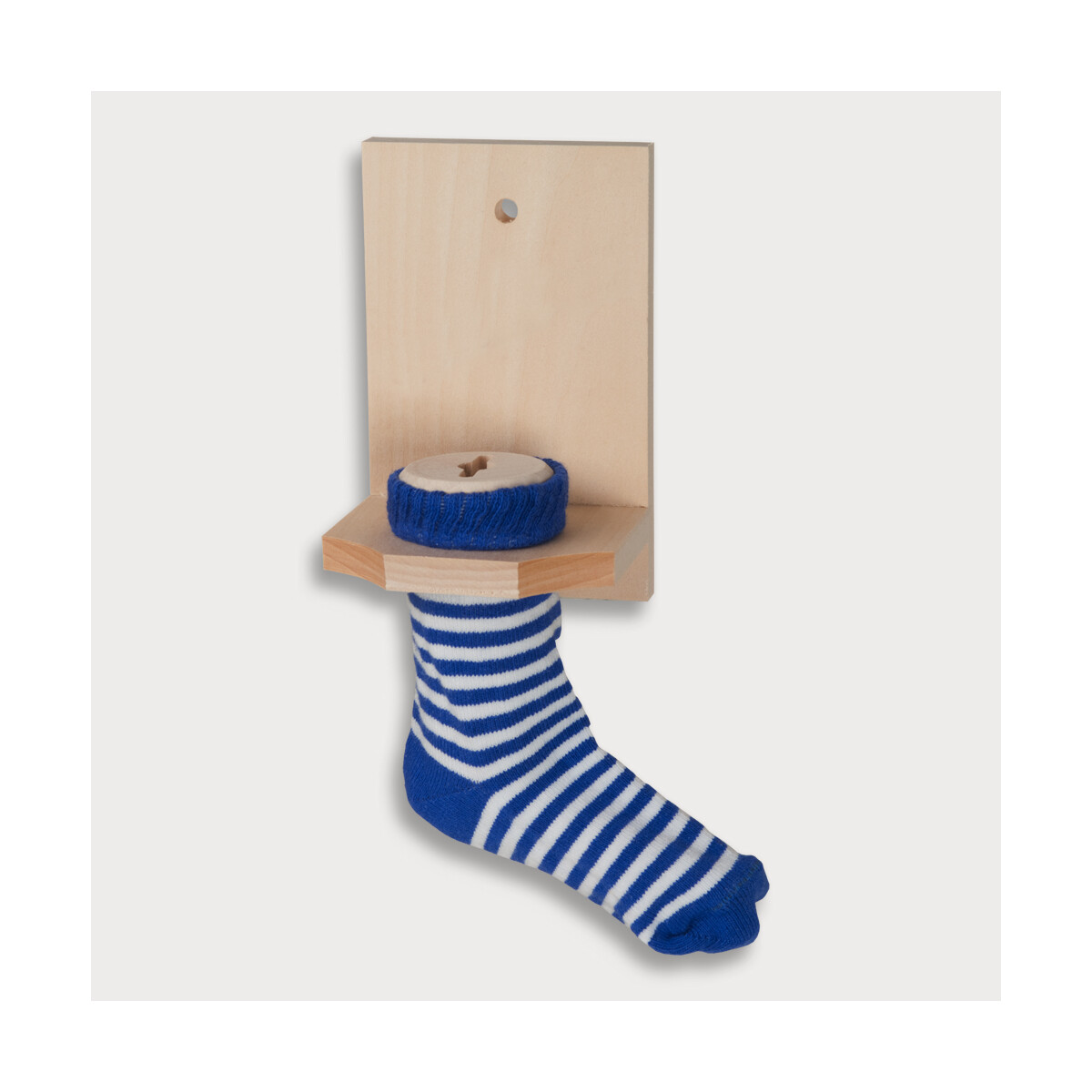 Sparstrumpf blaue Socke Buchenholz