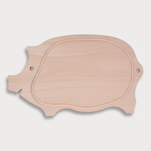 Servierbrett Schwein mit Saftrille Buchenholz 40 cm