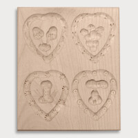 Anisgebäckform, gehämmert, Herzform, 4 Bilder, diverse Motive aus Holz 12 cm