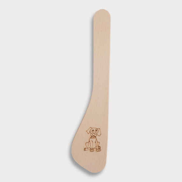 Pfannenwender, französische Form, mit Motiv Hund, aus Holz 30 cm
