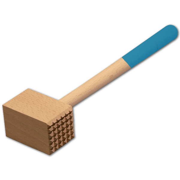 Fleischhammer, mit farbigem Griff, himmelblau, aus Holz 28 cm