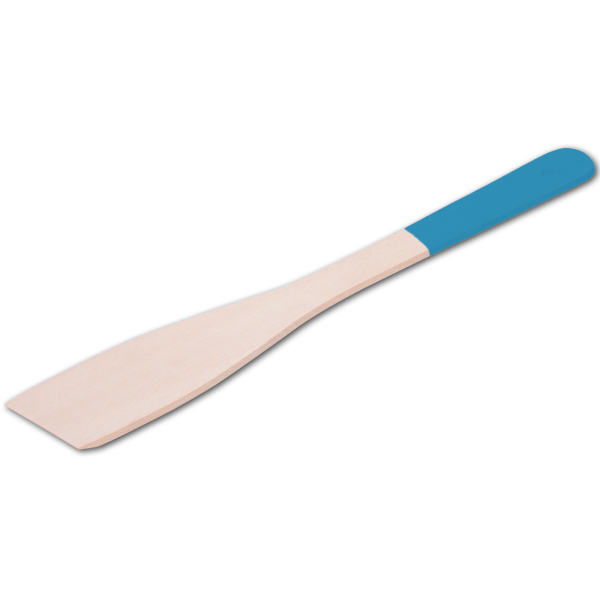 Pfannenwender, mit farbigem Griff, himmelblau, aus Holz 30 cm