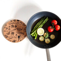 Topfuntersetzer, rund, Essen-Symbole, aus Kork, 20 cm