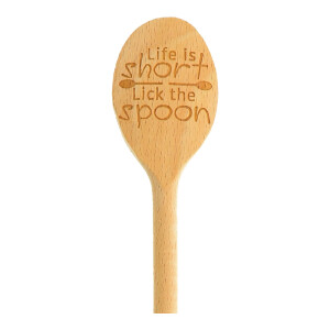 Kochlöffel oval "Life is short – lick the spoon" Buchenholz