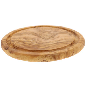 Rundes Brettchen mit Saftrille, aus Olivenholz, 20 cm