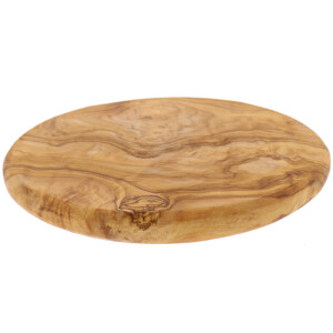 Rundes Brettchen mit Saftrille, aus Olivenholz, 20 cm