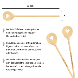 Kochlöffel Herz Buchenholz mit individueller Gravur