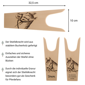 Stiefelknecht Pferdekopf Buchenholz mit individueller Gravur