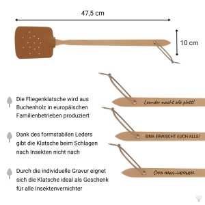 Fliegenklatsche Buchenholz & Leder mit individueller Gravur