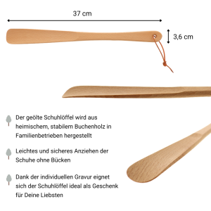 Schuhlöffel Buchenholz mit individueller Gravur 37 cm